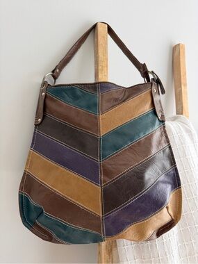 BONGO Vintage Y2K Oversized Hobo Bag Fall Colors Faux Leather Patchwork